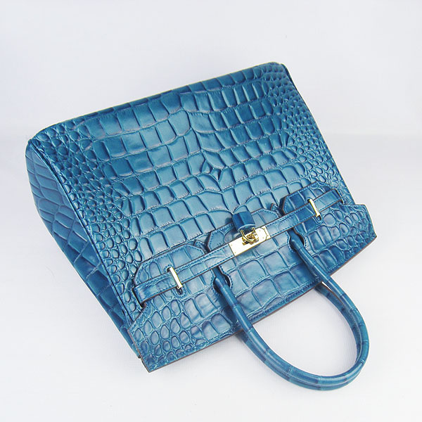 High Quality Fake Hermes Birkin 35CM Max Crocodile Veins Leather Bag Blue 6089